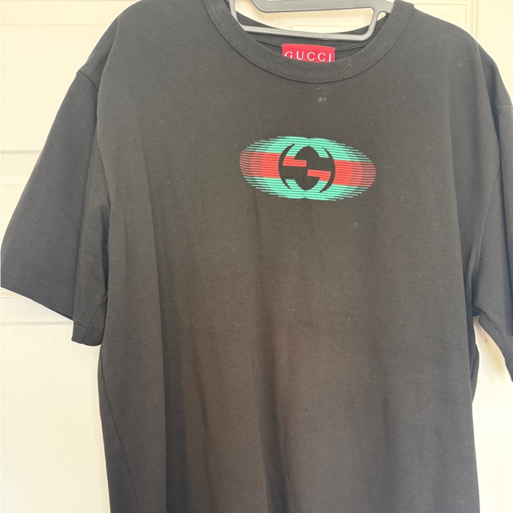 Gucci Black Tee with Red and Green Logo